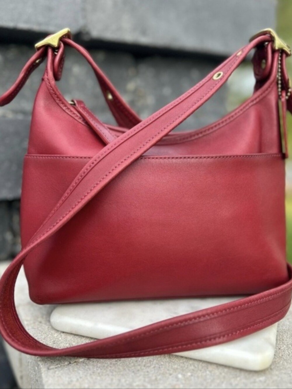 Vintage COACH Red Legacy Hobo Zip Crossbody 9136